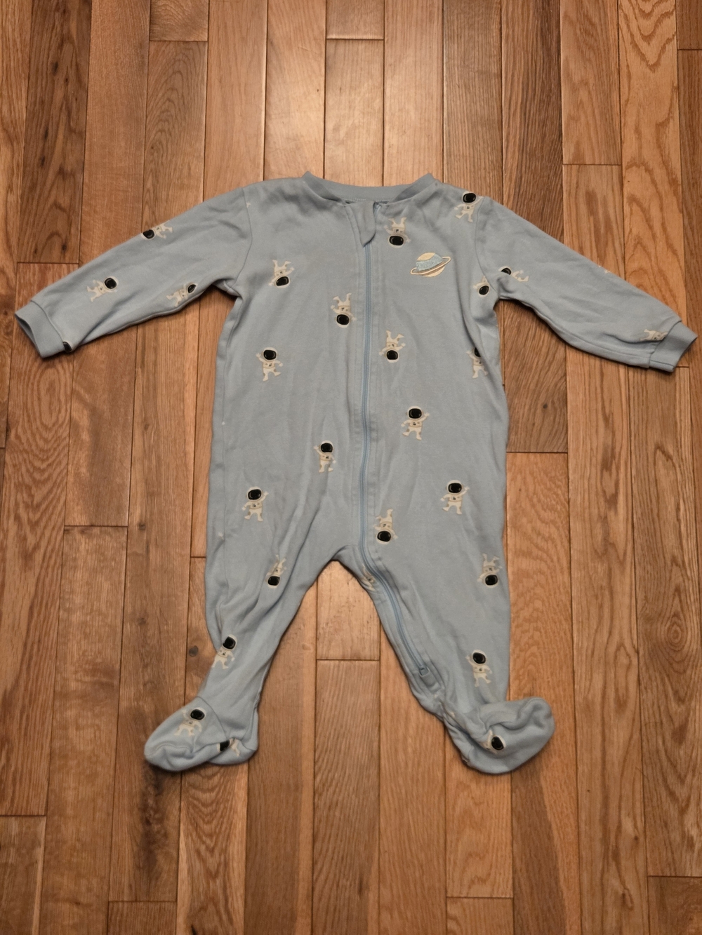 5/$20 Pekkle 9M Blue Footed Onsie Sleeper Pajamas with Space Astronaut Print